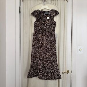 NWT Anthropologie Animal Print Midi Fit and Flare Dress Small Petite